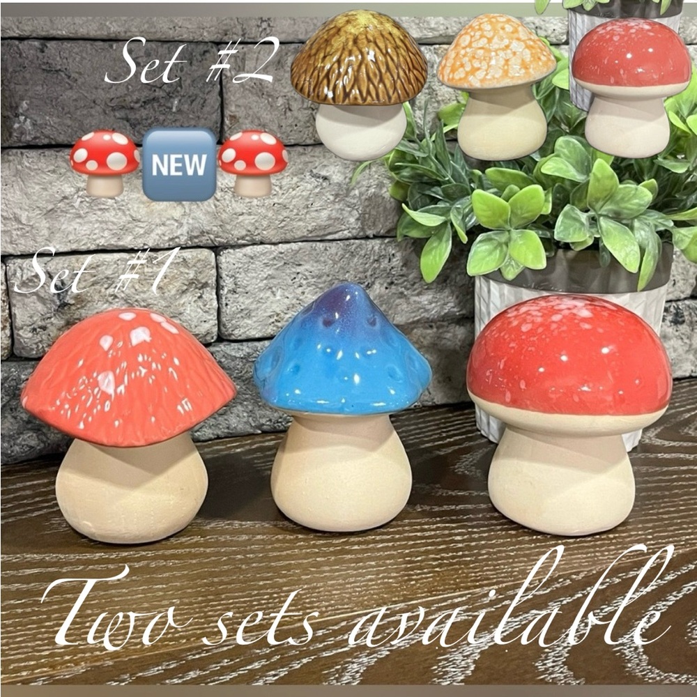 Ceramic Glazed Mushroom Garden Decor 3pcs Sets 🍄🆕🍄 CHOOSE ⭐️SET #1 “OR” ⭐️SET #2